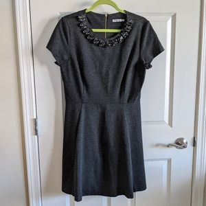 Eliza J Gray Knit Stretchy Jewel Fit And Flare A Line Dress Short Sleeve 14